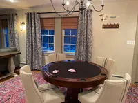 Game table and seating area at Brookside Retreat