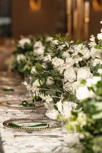 close up of the Amelia styling collection on wedding table with table settings