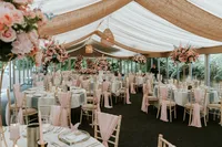 Woodman Inn reception room pink wedding styling