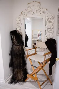 Vintage mirror and styling corner at Sarah DiCicco's cottage studio