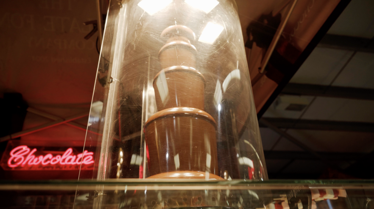 A chocolate fountain at the food hall