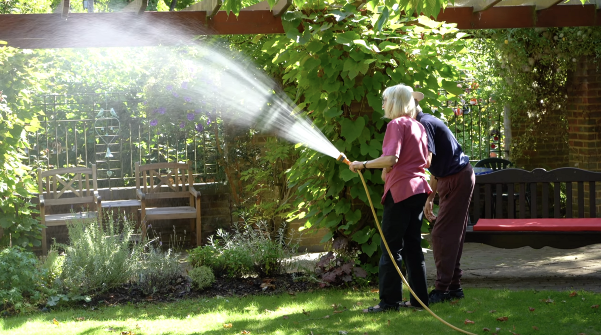Watering the garden at a care home