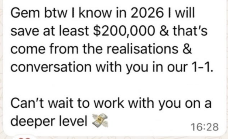 Client message: she will save at least $200,000 in 2026 after her 1:1 with Gemma