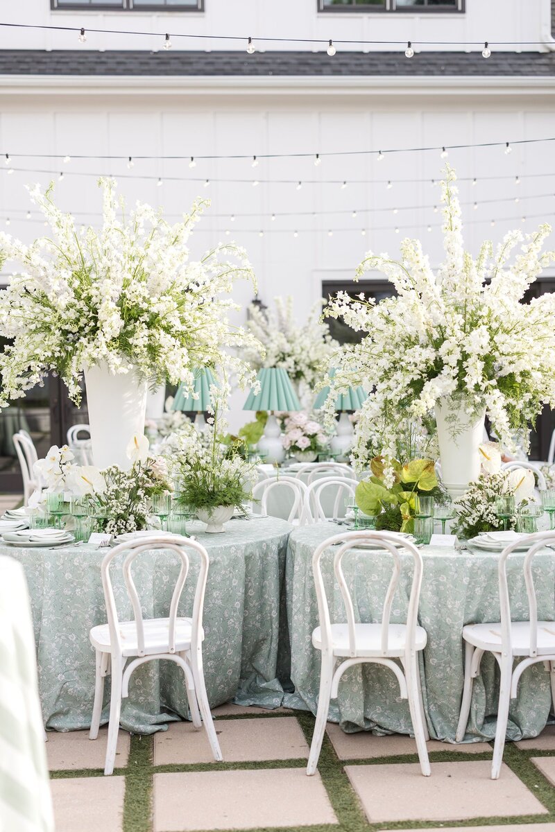 Wedding reception tables with florals