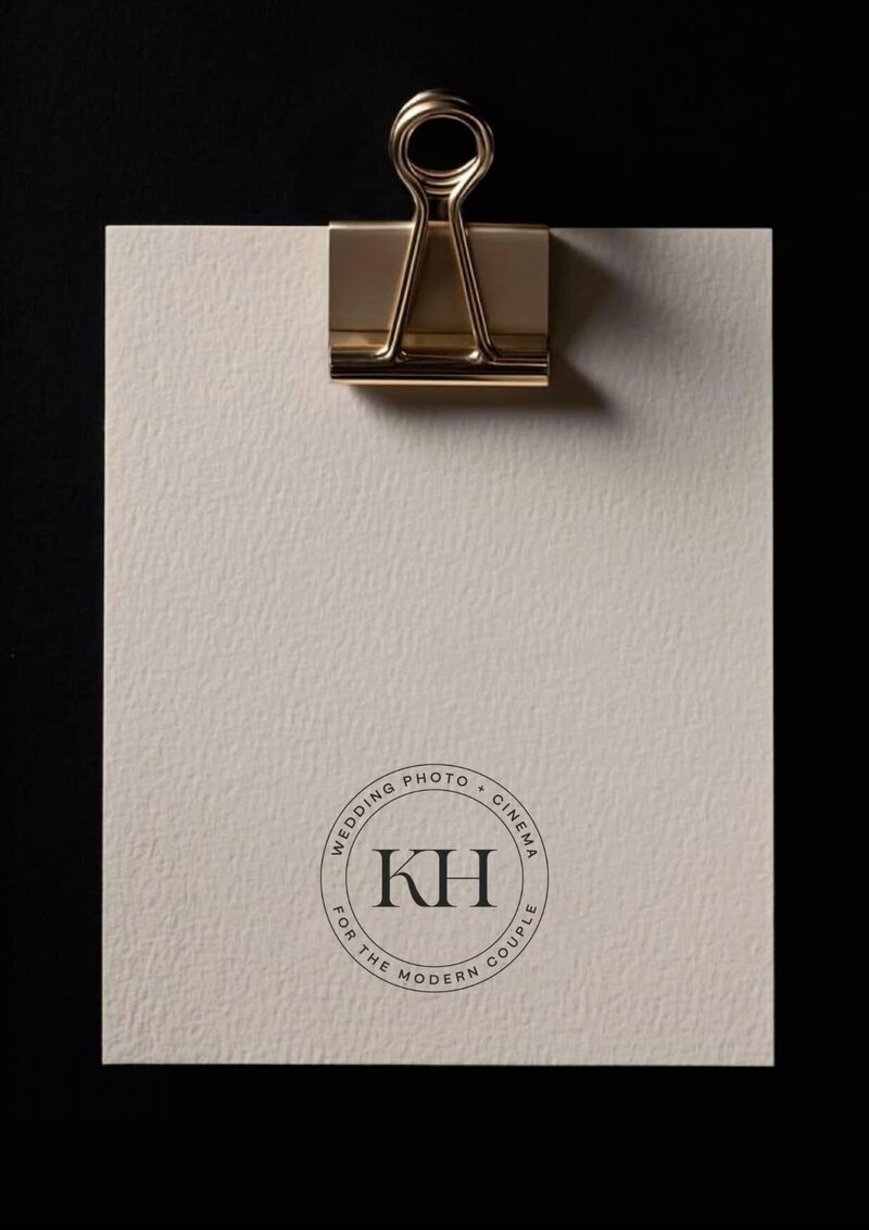Kokhana KH circular logo printed on a textured cream card held by a gold binder clip