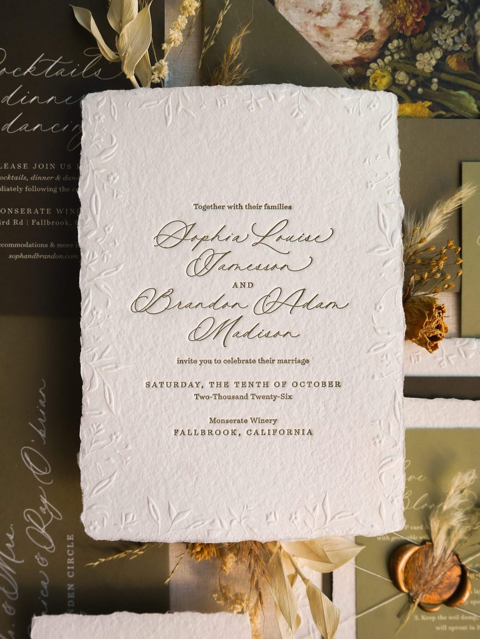 Handmade farmhouse modern wedding invitations