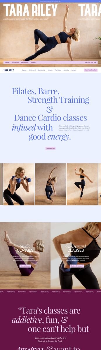 Playful, colourful website design by Rove for London pilates and barre instructor Tara Riley