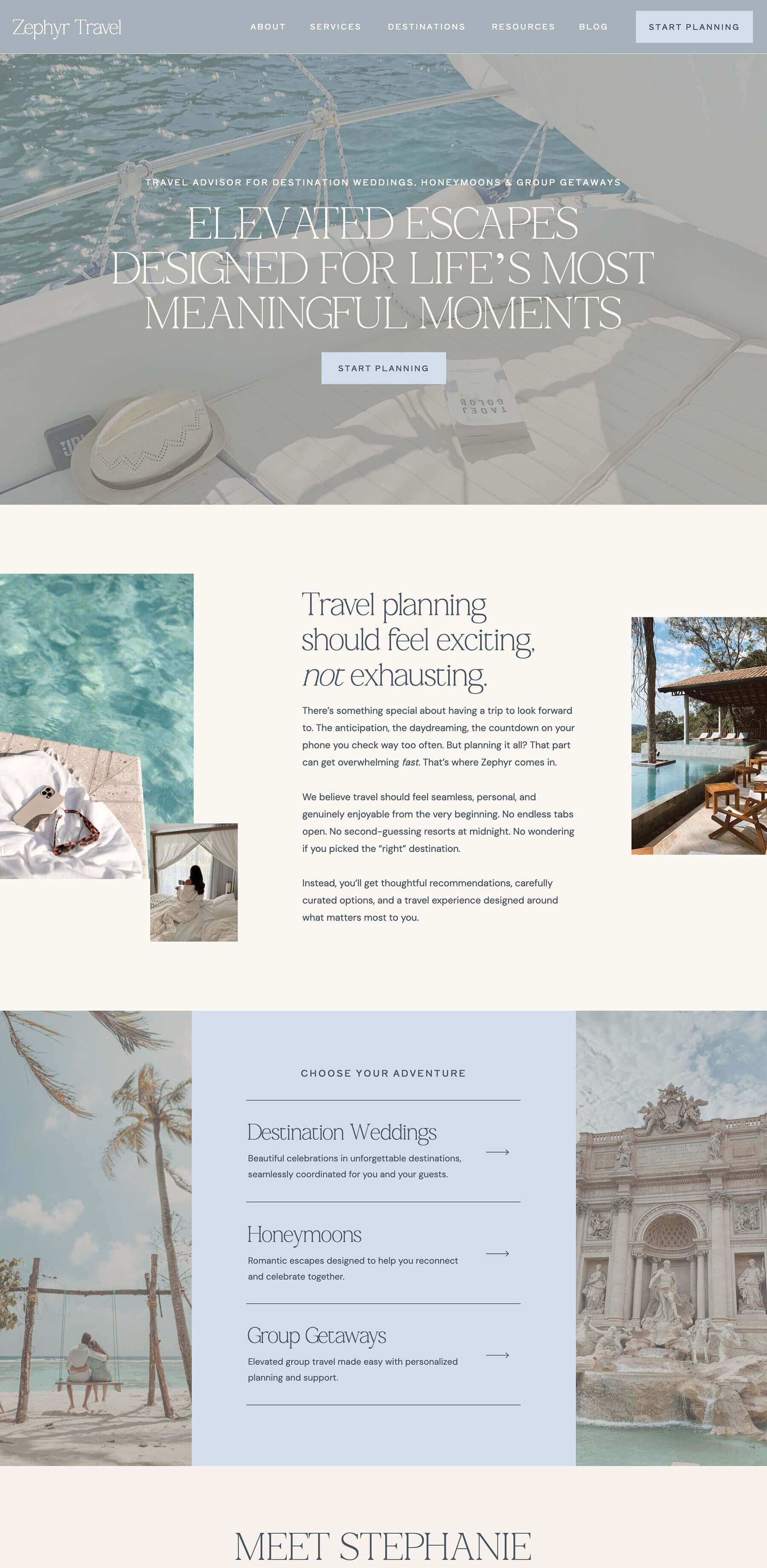 Zephyr Showit template for travel agents