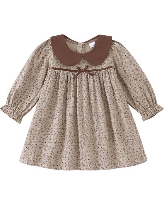 Mocha Floral Peter Pan Dress — Young Girls fall family photo outfit idea