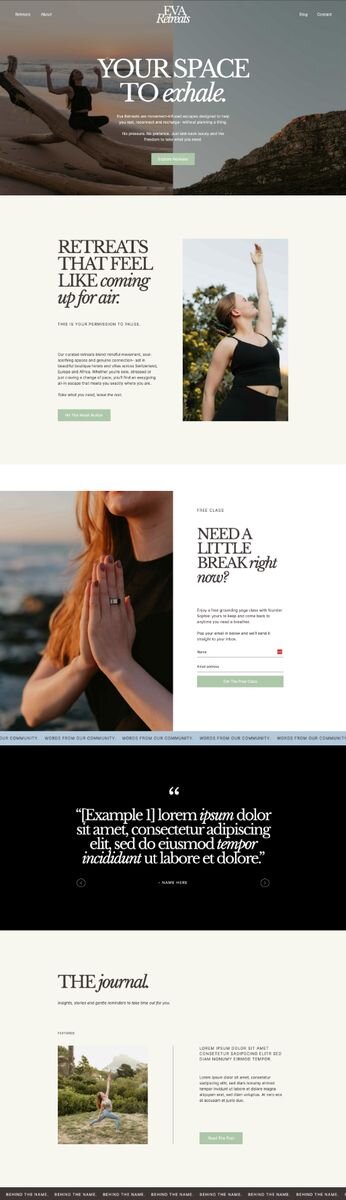 Serene, natural website design by Rove for Eva Retreats, movement-infused wellness escapes across Europe and Africa