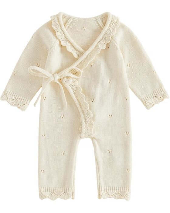 Cream Pointelle Wrap Romper — Baby Girls fall family photo outfit idea