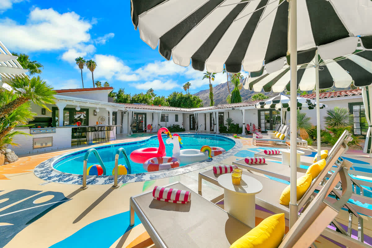 The pool and courtyard at the Palm Springs estate