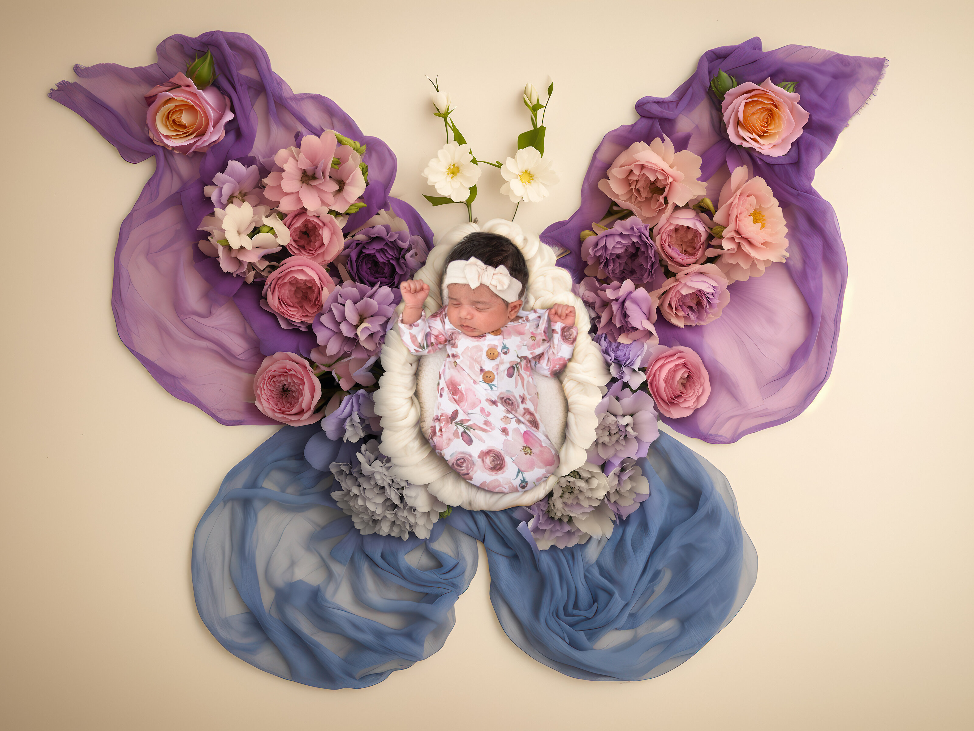 True-to-color butterfly newborn portrait