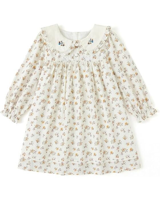 Cream Ditsy Floral Collared Dress — Young Girls fall family photo outfit idea