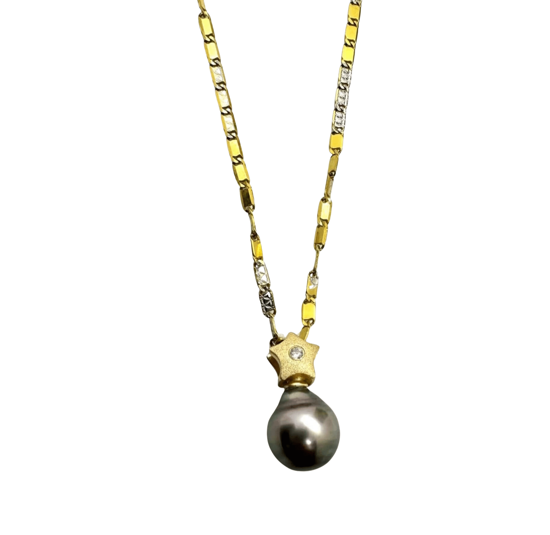 Diamond Cut Fancy Link Chain with Contemporary Denny Wong Tahitian Pearl & Diamond Pendant
