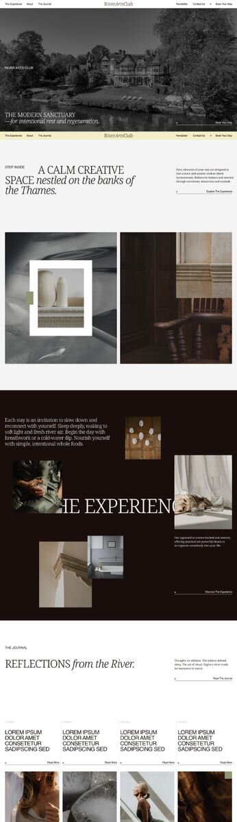 Moody, refined website design by Rove for River Arts Club, a wellness retreat on the banks of the Thames