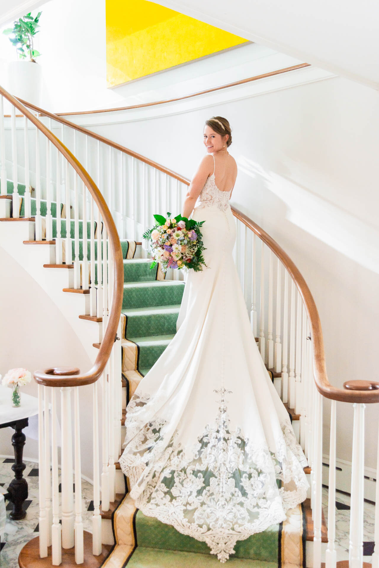 Editorial bride portrait on stairs