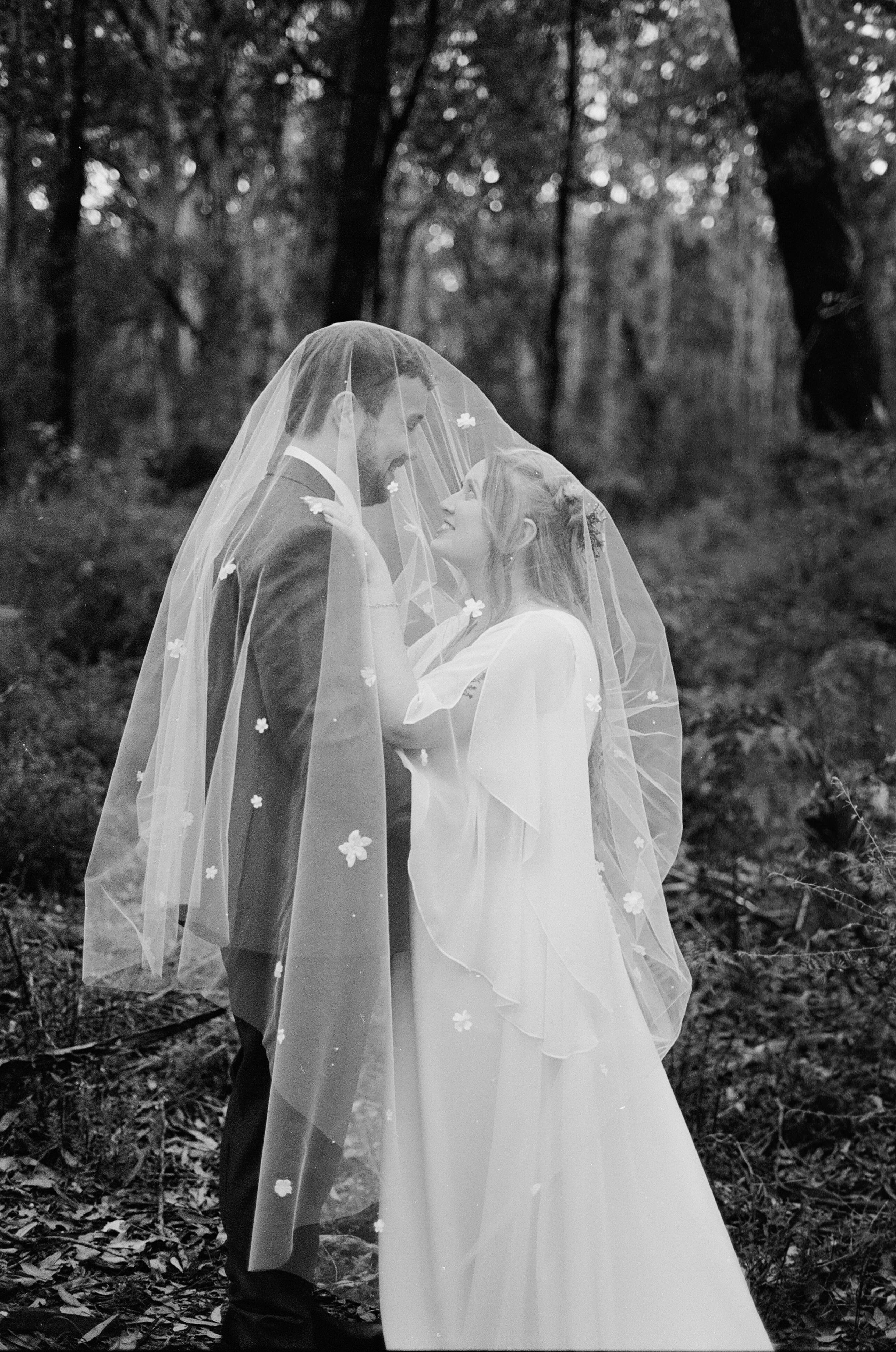 Intimate wedding portrait captured on analogue film