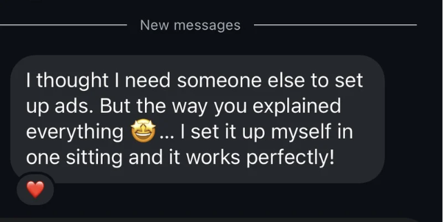 Client message: this is so much easier than I expected