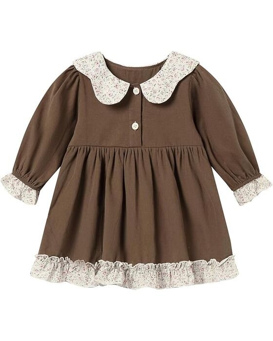 Chocolate Lace-Trim Collared Dress — Young Girls fall family photo outfit idea