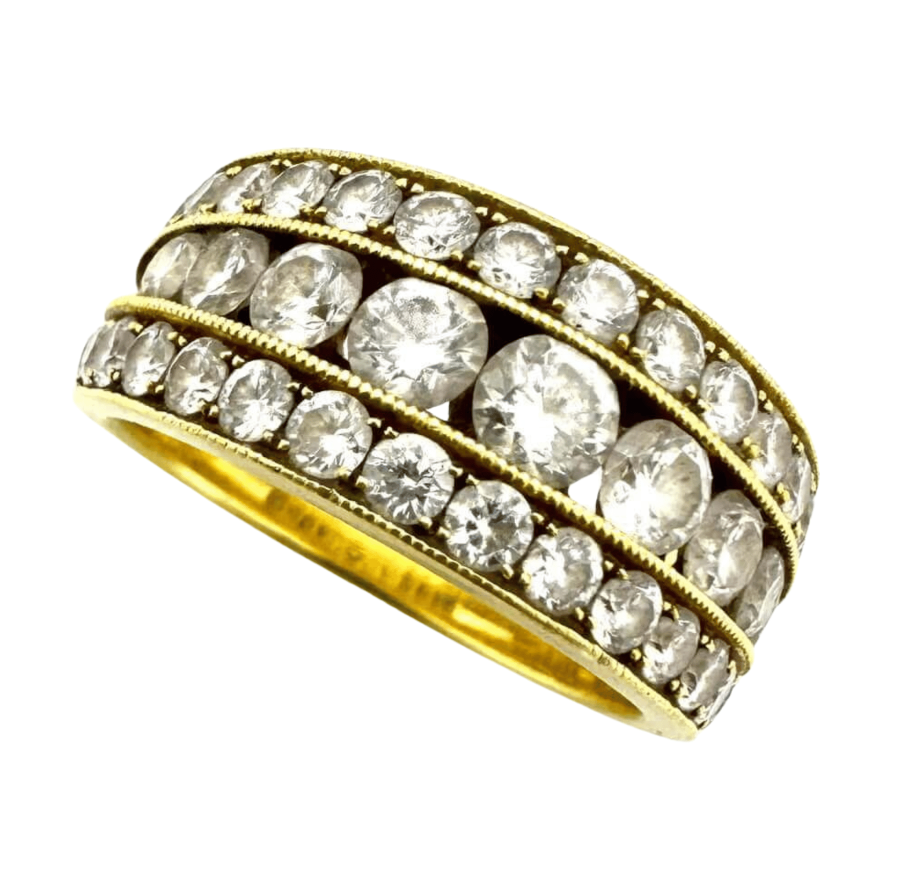 18k Yellow Gold 3 Row Natural Diamond Band