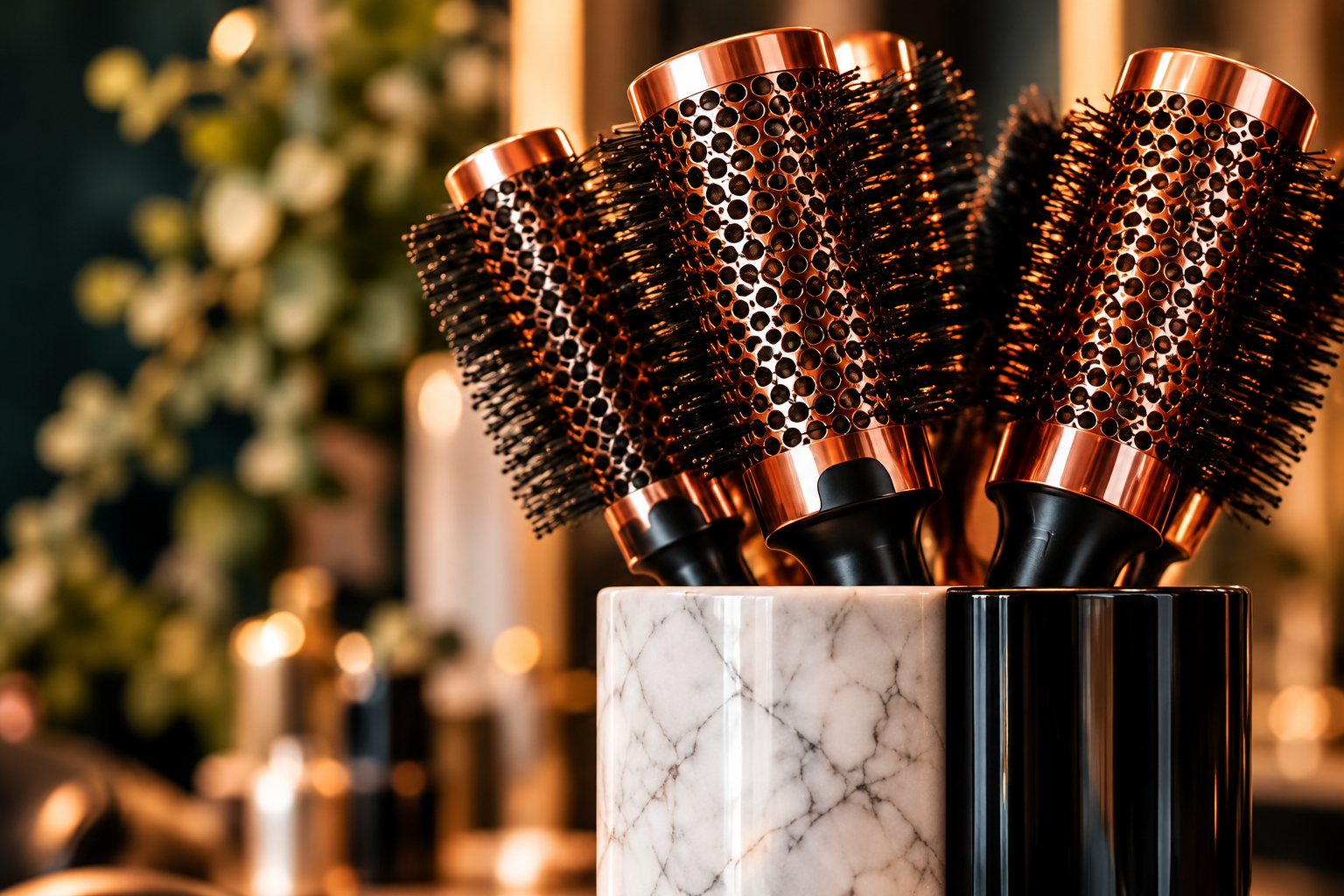 Thoughtfully arranged salon brushes