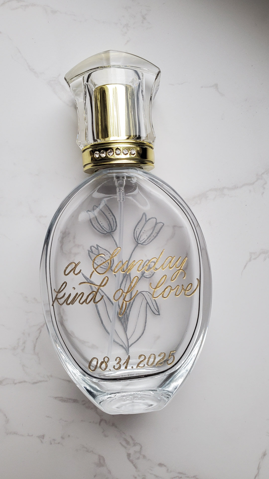 Engraved perfume wedding gift floral illustration