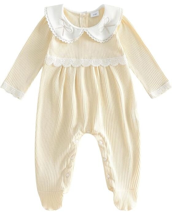 Butter Ruffle Collar Footed Romper — Baby Girls fall family photo outfit idea