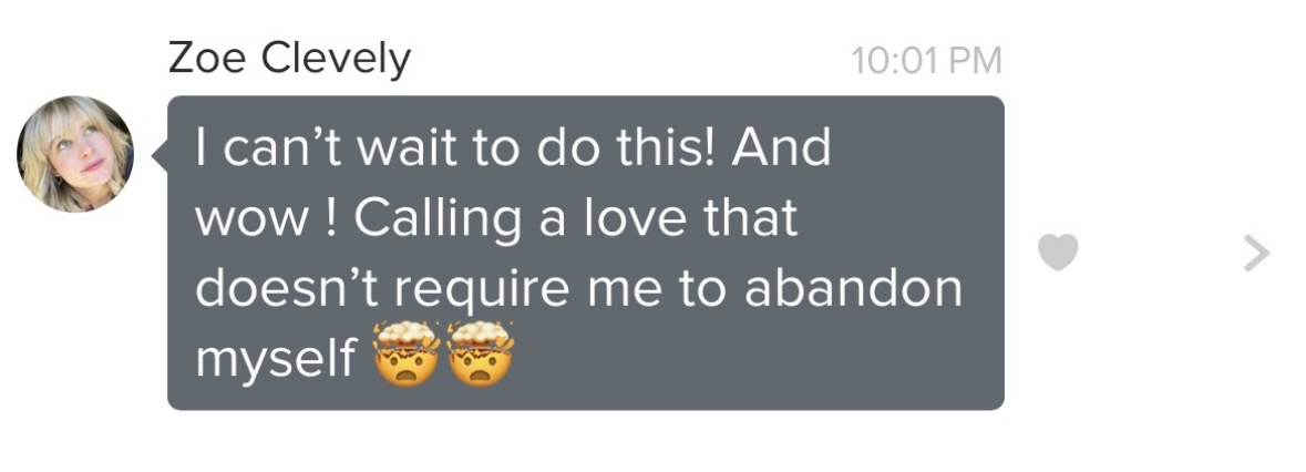 Zoe's voice message about no longer abandoning herself