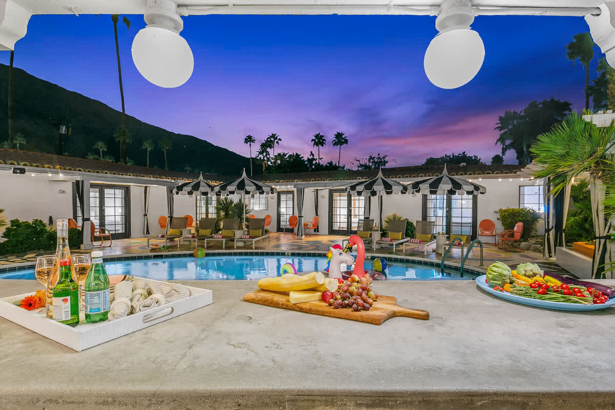 Golden hour poolside spread at the estate