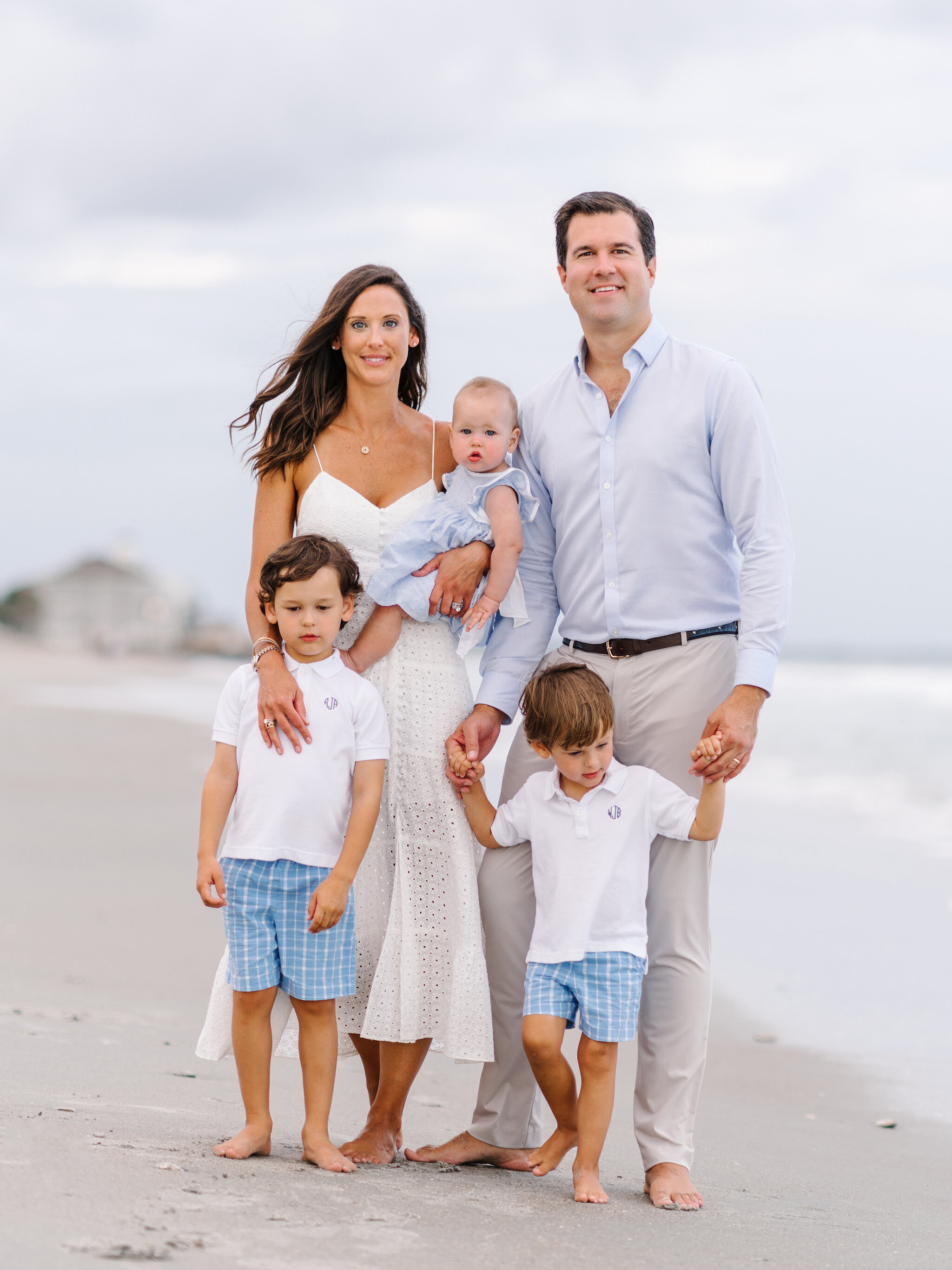 Family beach portraits at golden hour in Myrtle Beach