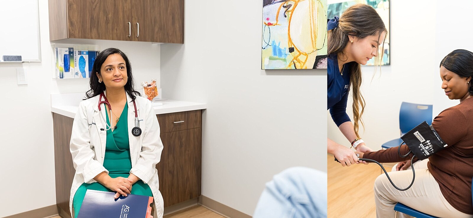 Austin Gastroenterology physician portrait and staff taking patient blood pressure
