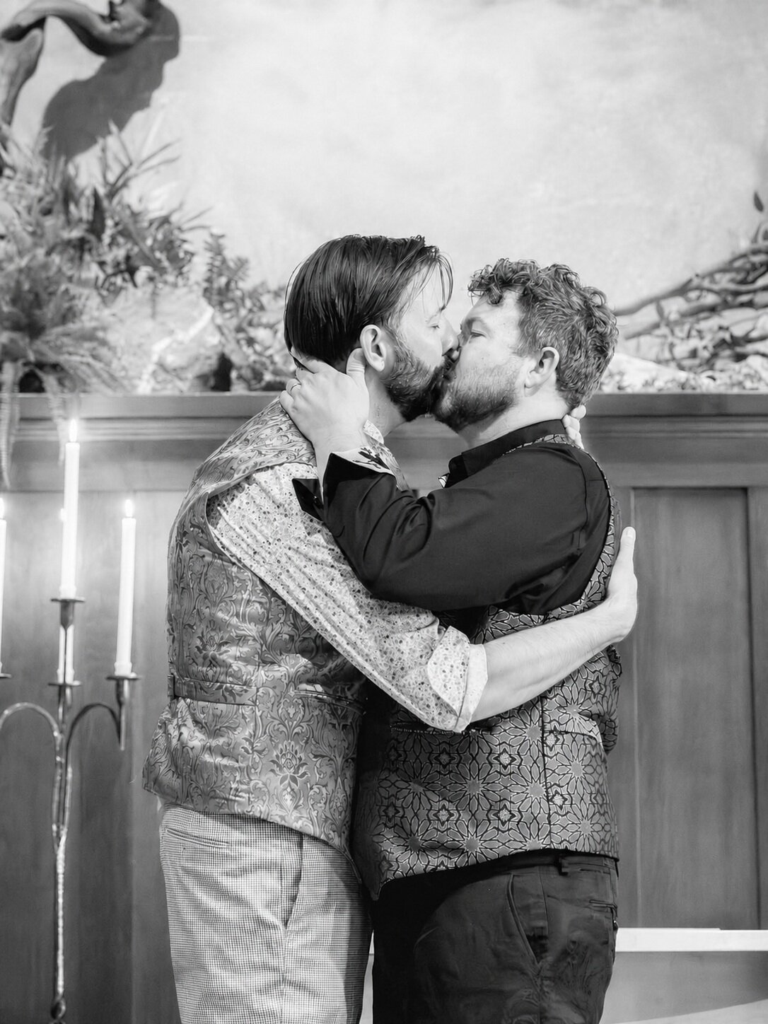 Black and white same-sex wedding portrait