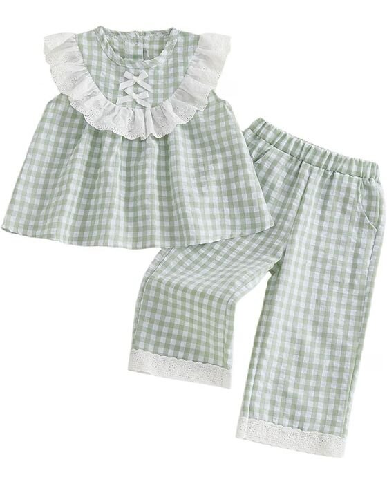 Sage Gingham Ruffle Top + Pant Set — Baby Girls fall family photo outfit idea
