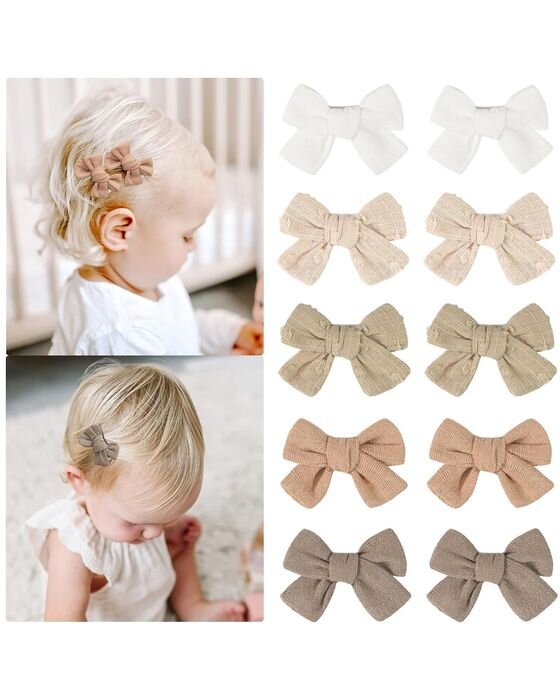 Neutral Linen Bow Clip Set — Bows & Headbands fall family photo outfit idea