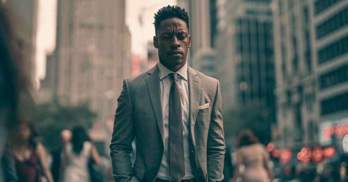 A man walking alone down a city street