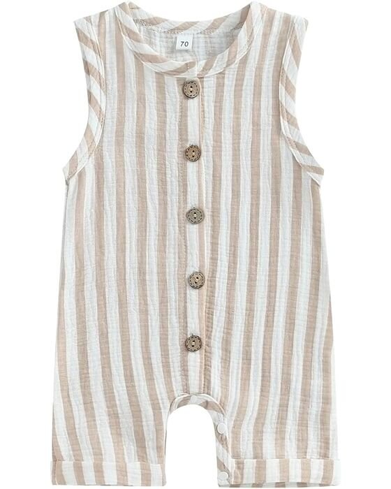 Tan Striped Sleeveless Romper — Baby Boys fall family photo outfit idea