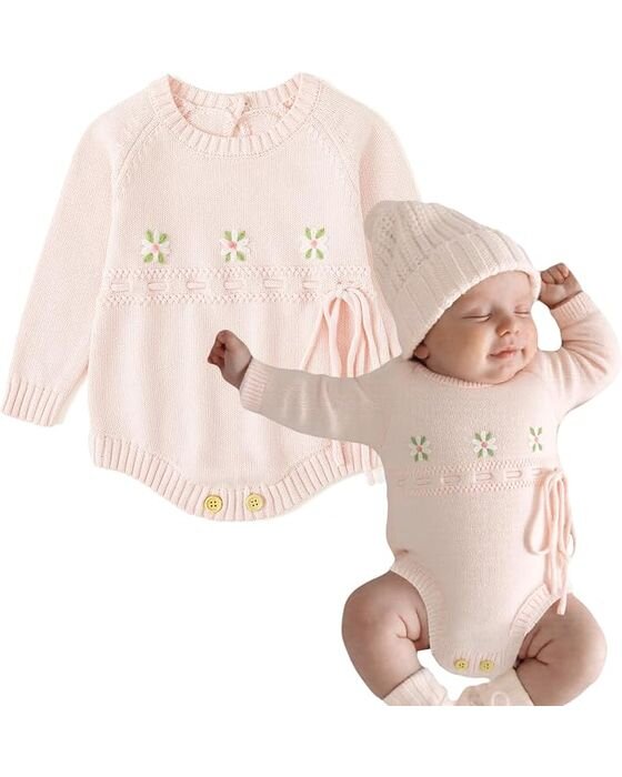 Blush Knit Bubble Romper + Bonnet — Baby Girls fall family photo outfit idea