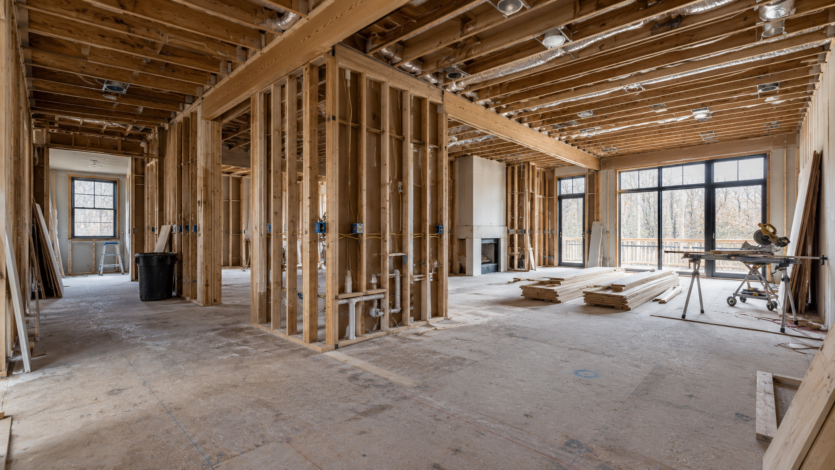 Interior of a room mid-renovation documented with a 3D scan
