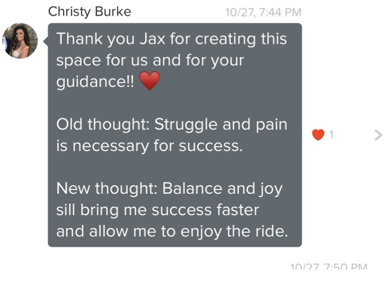 Client voice message reflecting on her progress