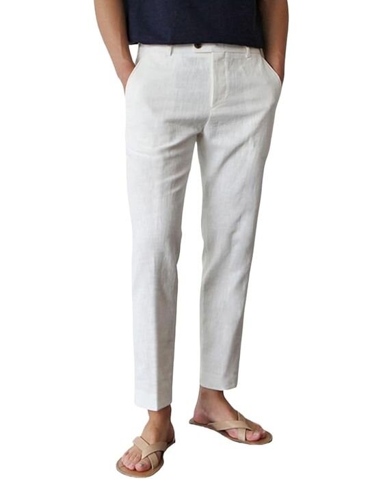 Cream Linen Trousers — Dads fall family photo outfit idea