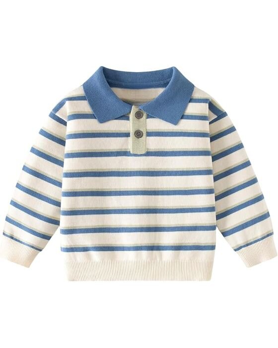 Blue Striped Knit Polo Sweater — Young Boys fall family photo outfit idea