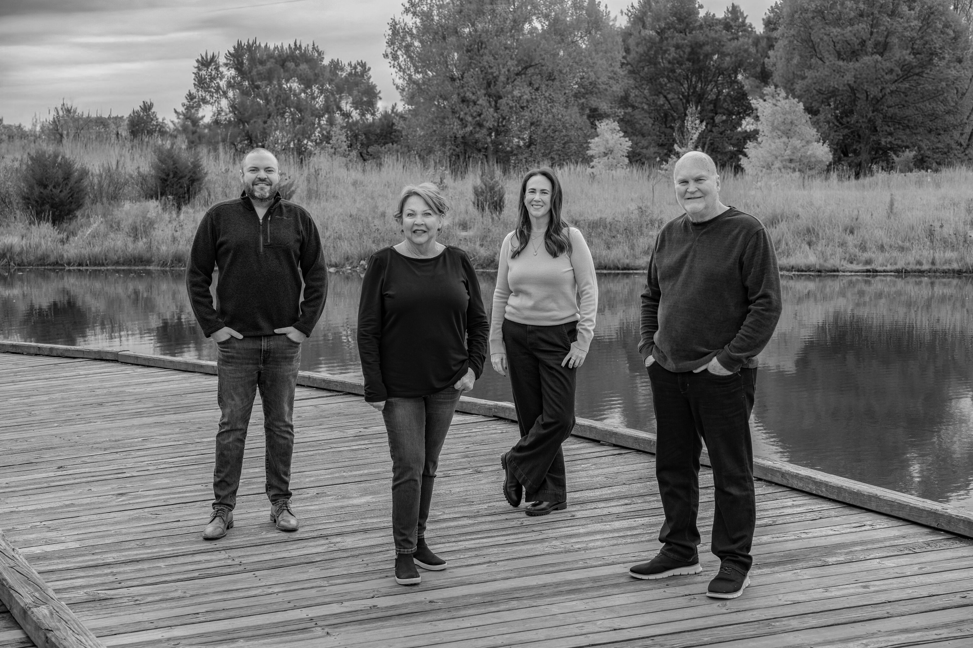 Black and white team photo outdoors
