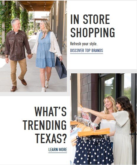 Hill Country Galleria homepage featuring the commercial campaign photography