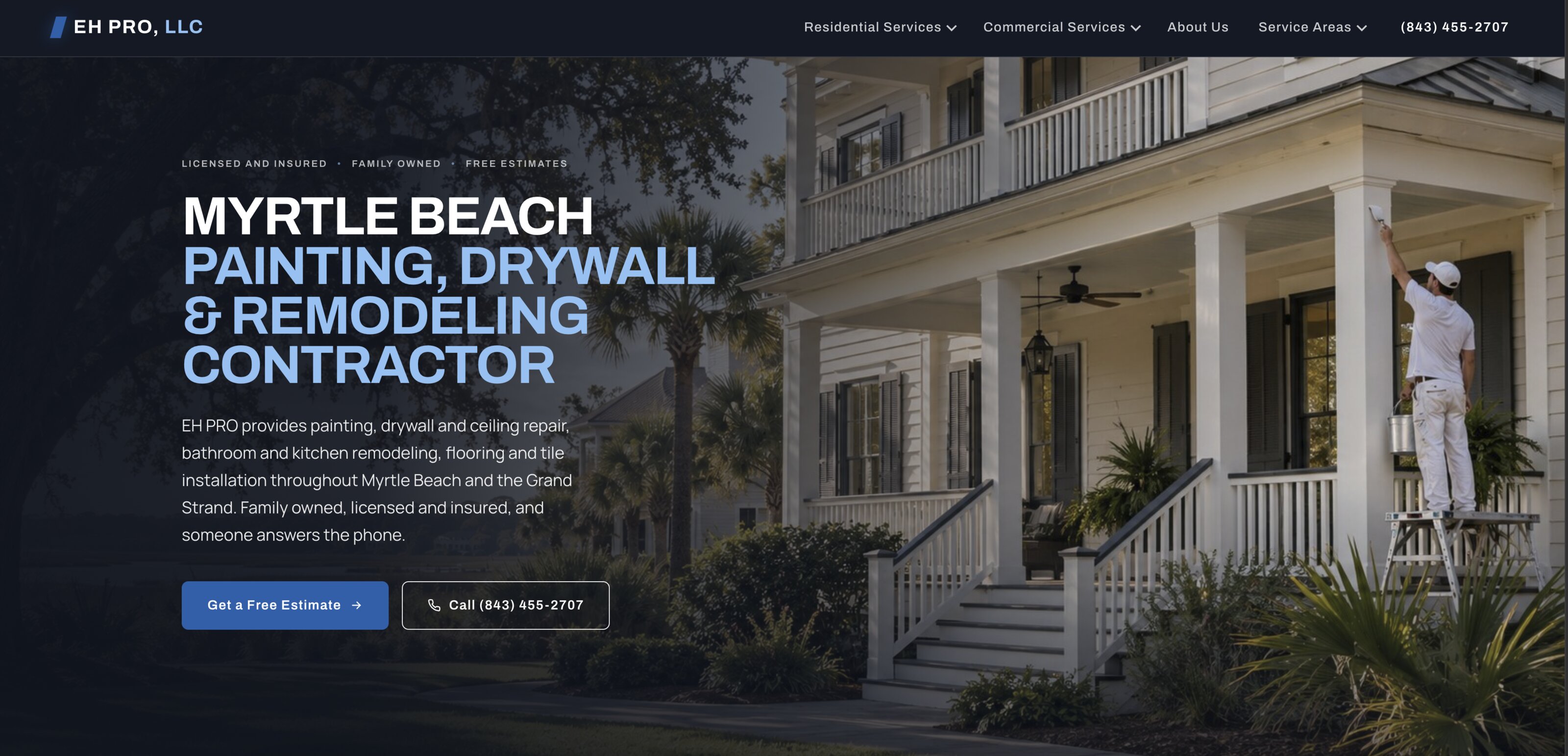 EH PRO website for a Myrtle Beach painting, remodeling, and drywall company, designed by Belman & Co.
