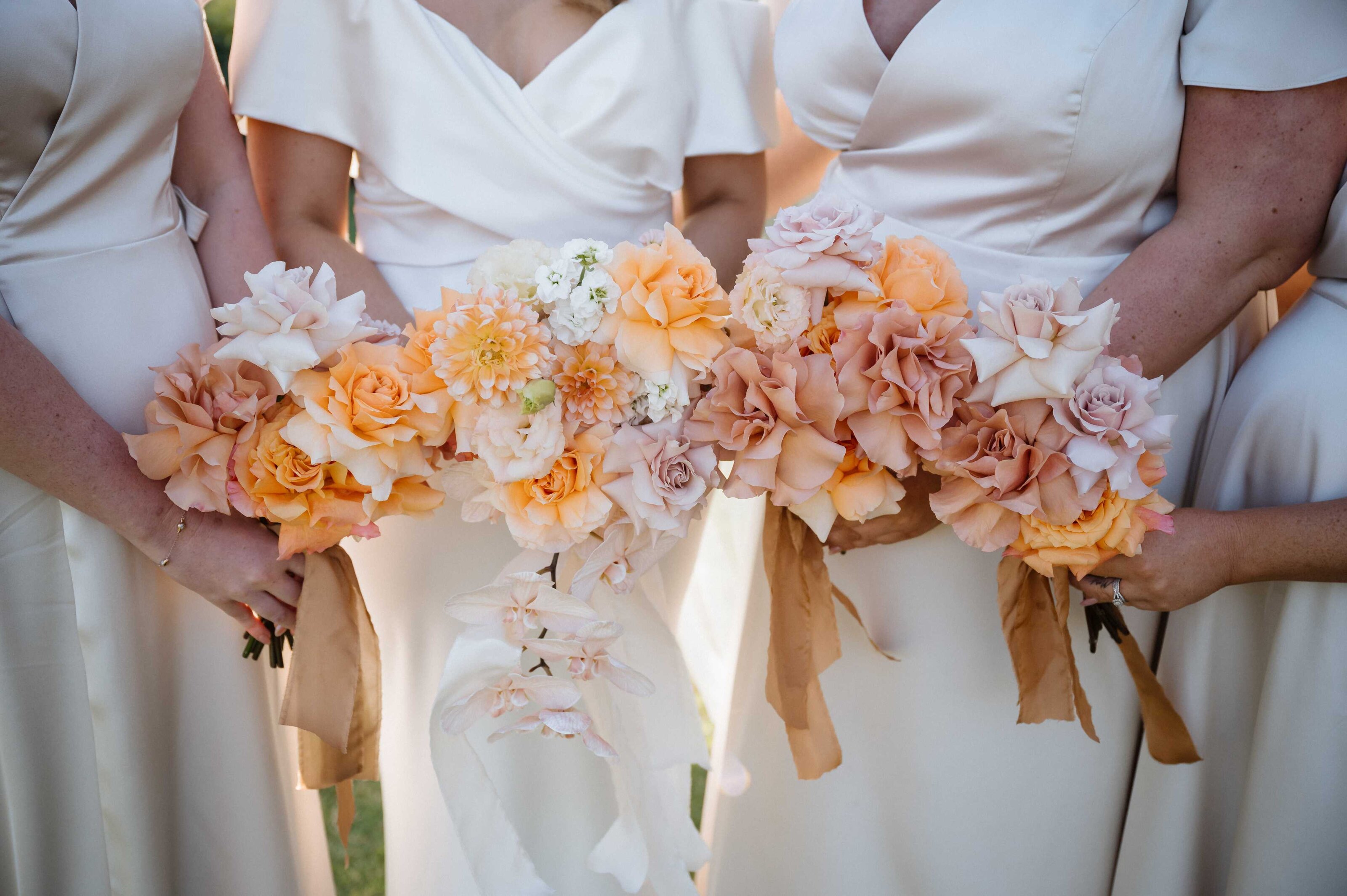 Perth wedding stylist bridesmaid bouquets in peach and dusty pink