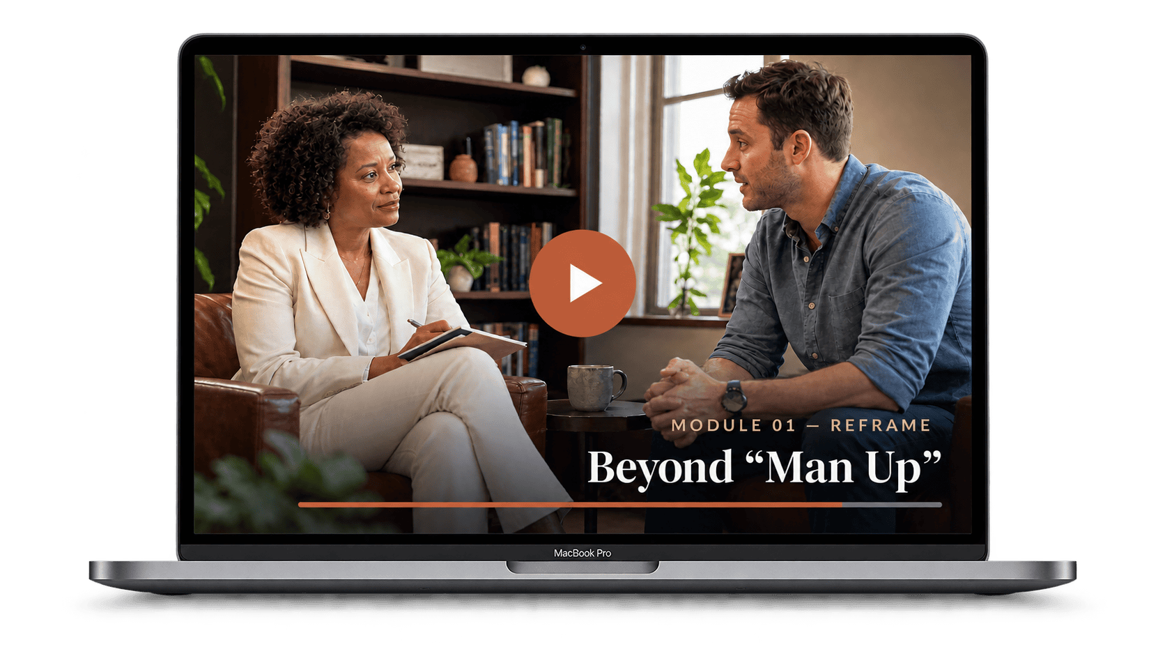 Beyond Man Up training shown on a laptop