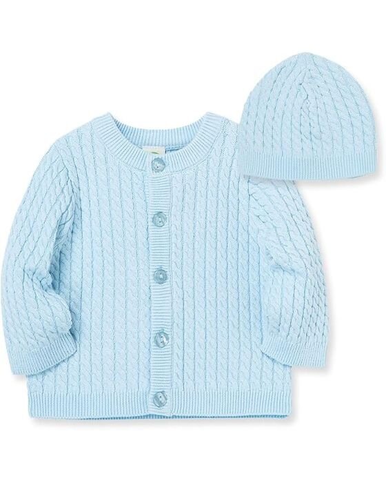 Blue Cable Cardigan + Bonnet — Sweaters & Layers fall family photo outfit idea