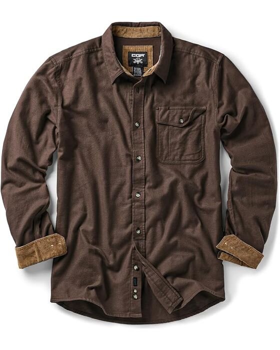 Brown Corduroy Shirt Jacket — Dads fall family photo outfit idea