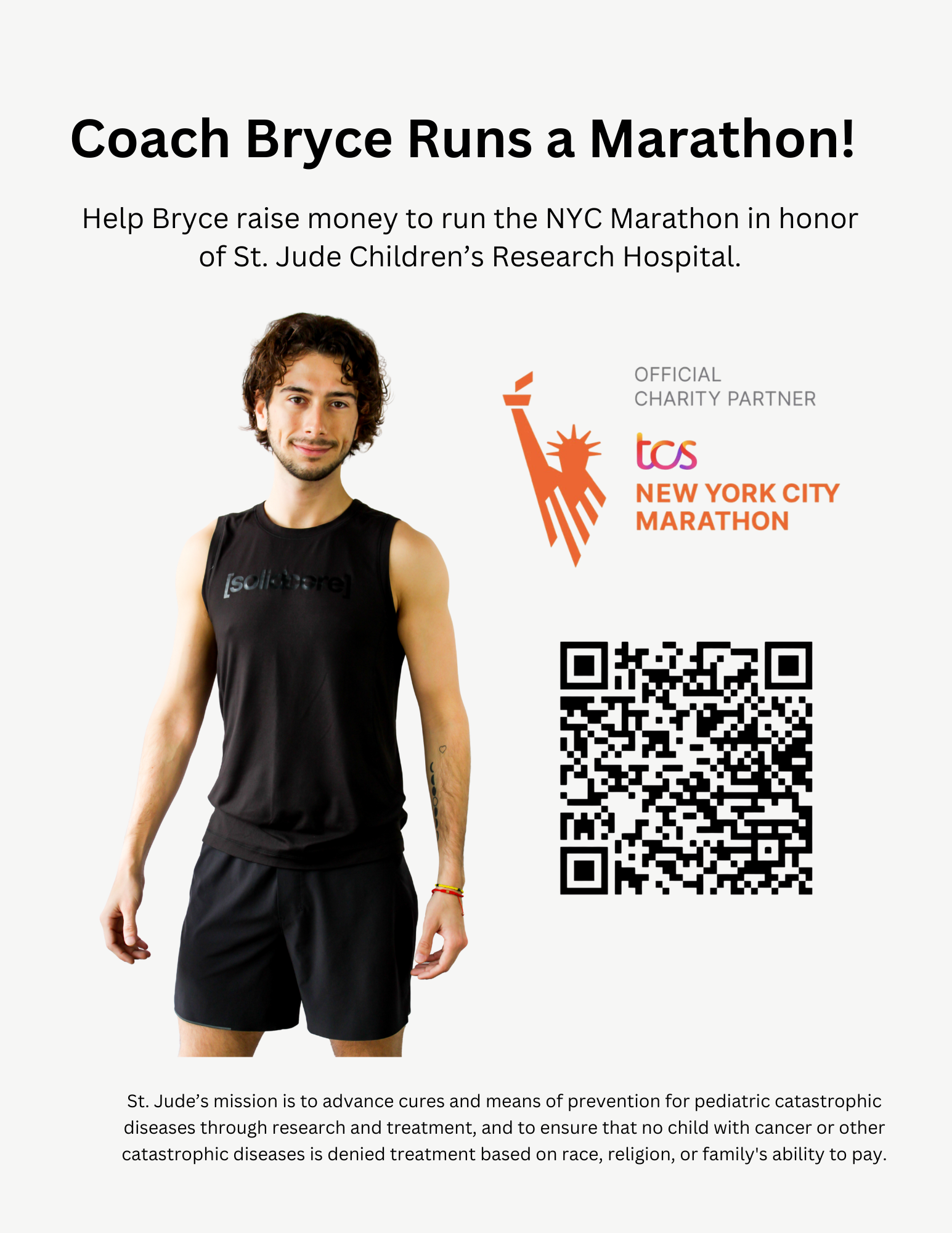 Coach Bryce Runs a Marathon fundraising flyer